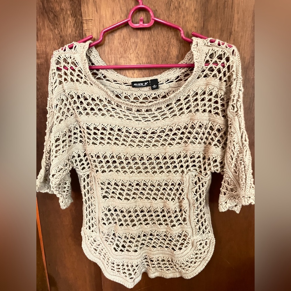 women's taupe crochet beach top